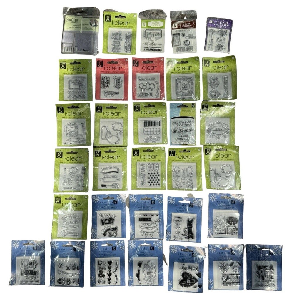Scrapbook Clear rubber stamps Lot of 31 Various Styles New Sealed Stamping Block